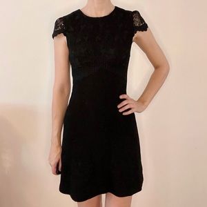 NWOT Club Monaco Black Lace Dress Scallop sleeve